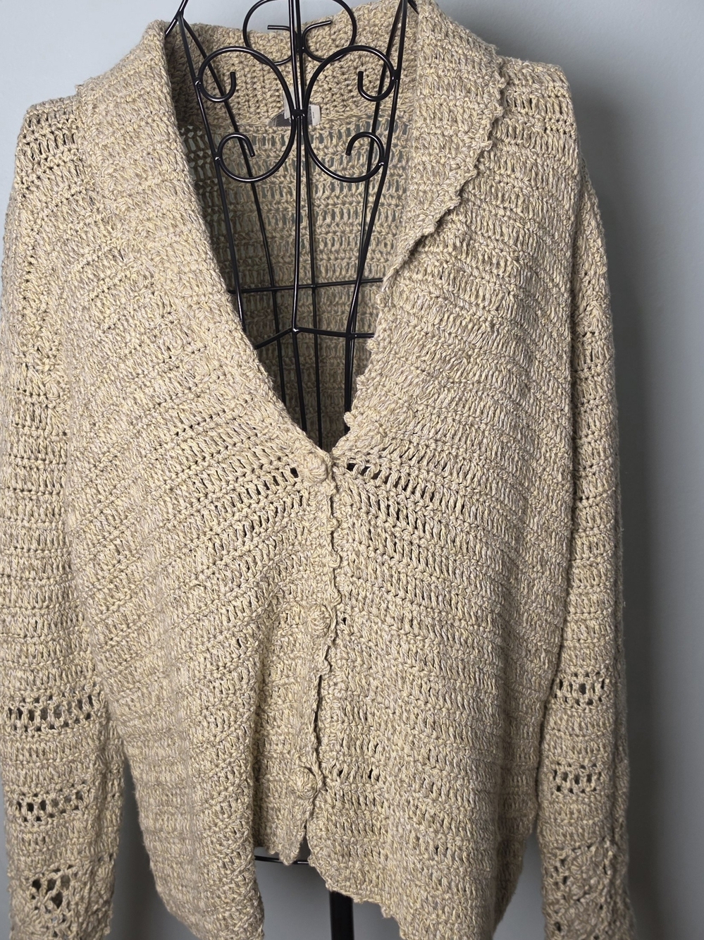 J.Jill Linen Cotton Hand Crochet Cardigan Sweater L